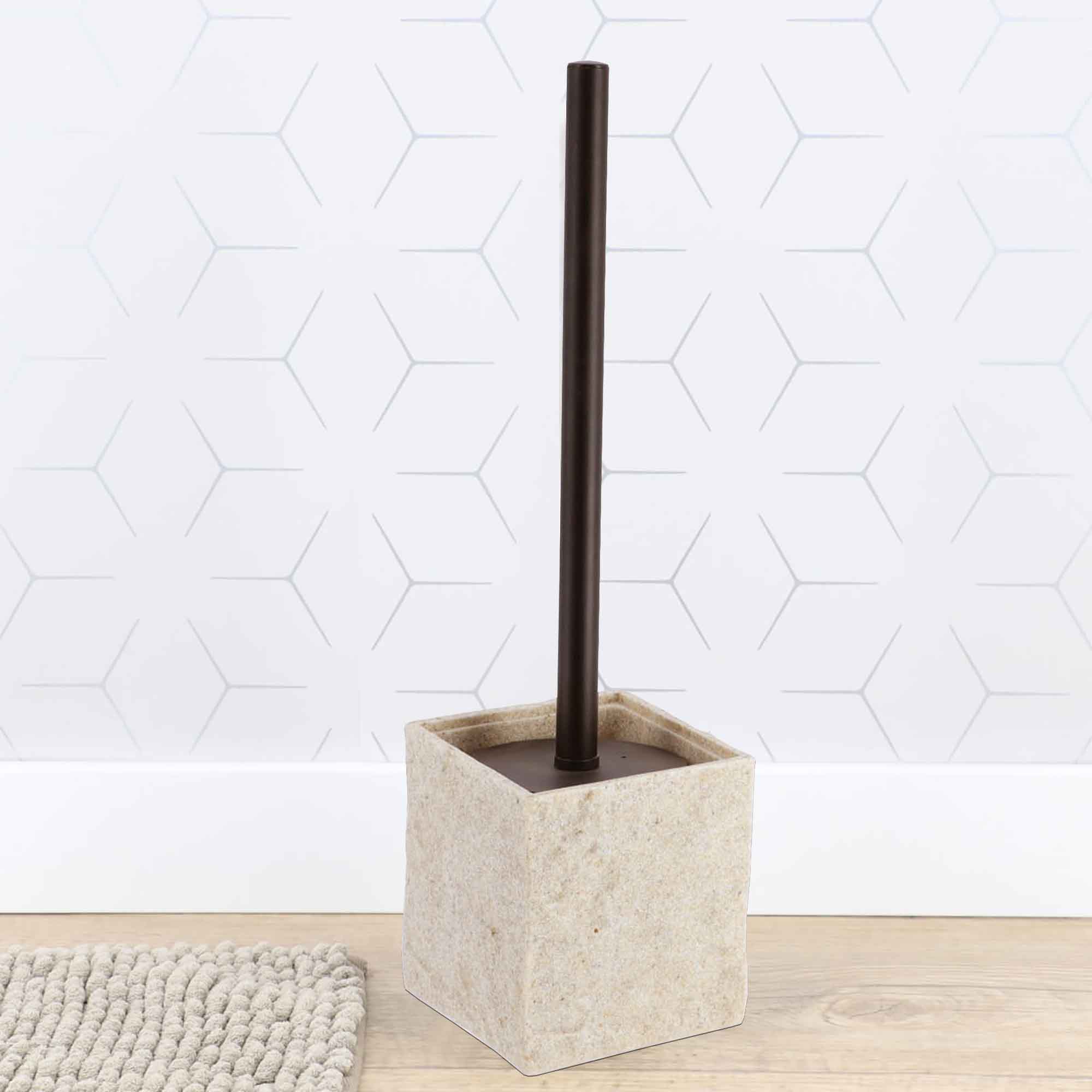 Evideco Natural Stone Effect Square Toilet Brush And Holder Set Toilet Seats & Accessories Toilet Brushes
