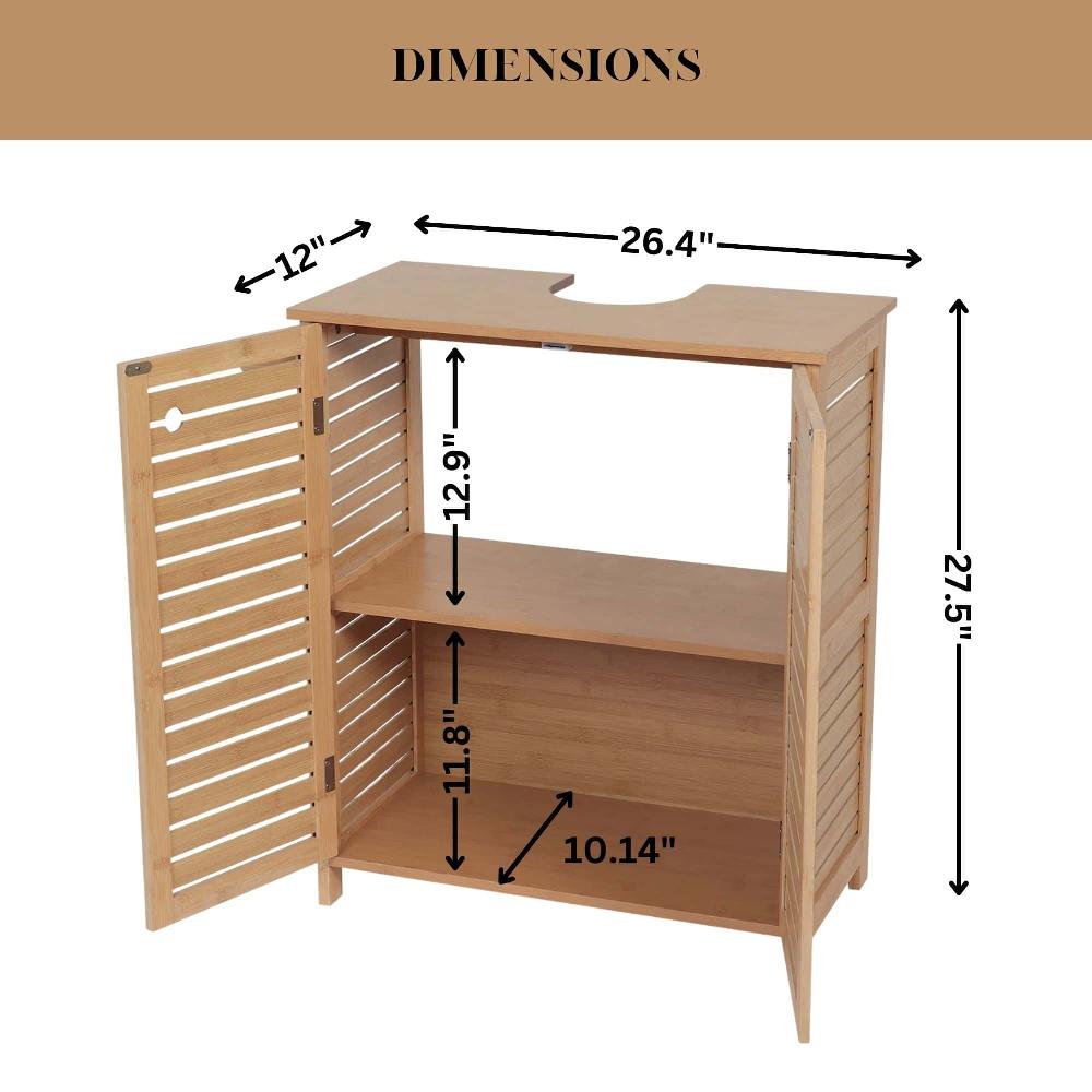 Evideco Natural Under Sink Cabinet With U-Shaped Cut-Out Double Vented Doors Towel Holder – Trinidad Collection Bathroom Storage & Furniture Under Sink Cabinets