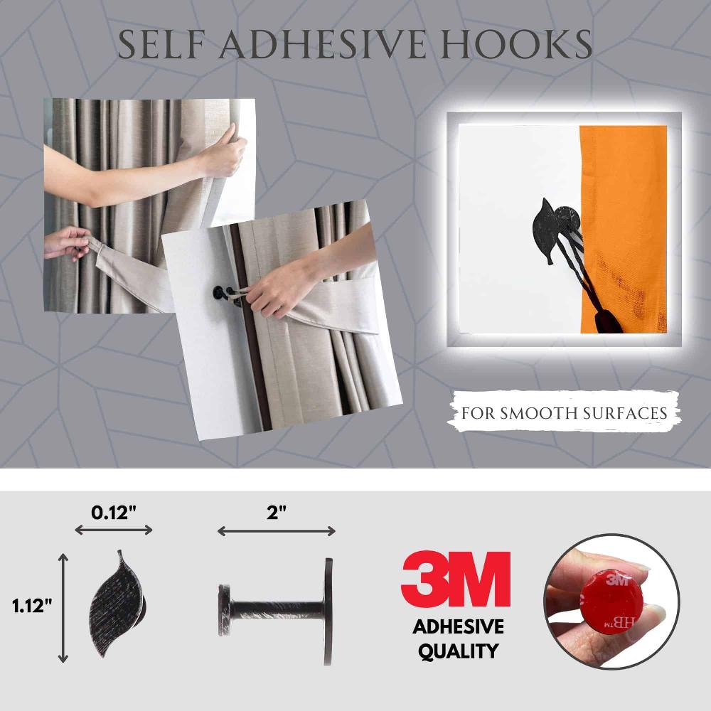 Evideco Nature-Inspired Leaf Curtain Tieback Hooks – Set Of 2 Adhesive Metal Holdbacks For Drapery – Black/Silver Home Accessories Tie Backs & Magnets Metal Tie Backs Small Tie Backs For Window Sheers