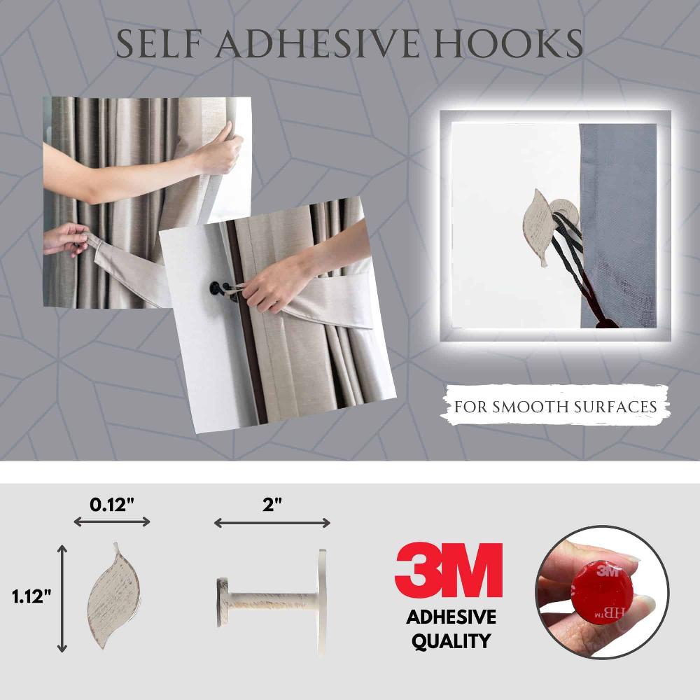 Evideco Nature-Inspired Leaf Curtain Tieback Hooks – Set Of 2 Adhesive Metal Holdbacks For Drapery – Ecru/Gold Home Accessories Tie Backs & Magnets Metal Tie Backs Small Tie Backs For Window Sheers