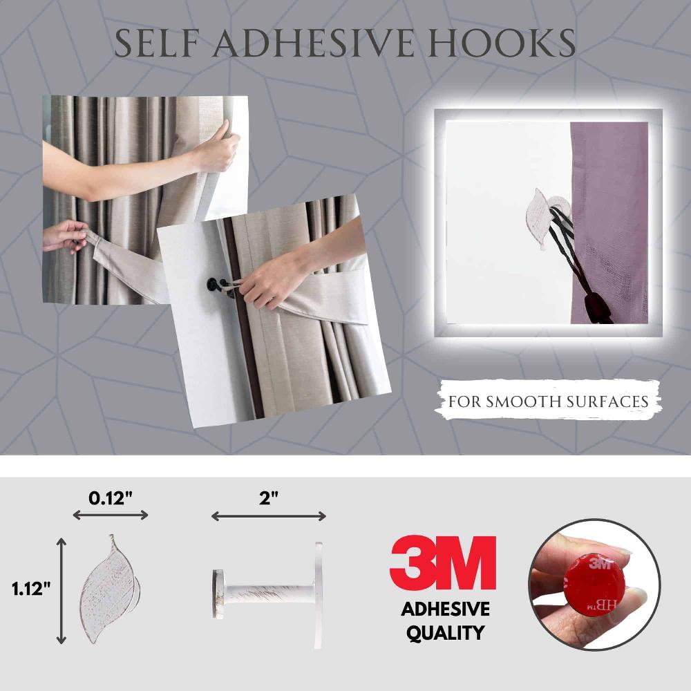 Evideco Nature-Inspired Leaf Curtain Tieback Hooks – Set Of 2 Adhesive Metal Holdbacks For Drapery – White/Gold Home Accessories Tie Backs & Magnets Metal Tie Backs Small Tie Backs For Window Sheers