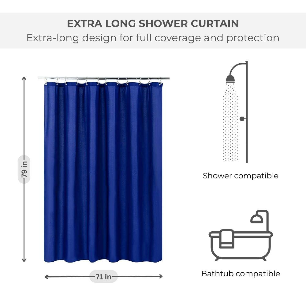 Evideco Navy Blue Extra Long Waterproof Shower Curtain Liner 71×79 Inches Shower Accessories Shower Curtains