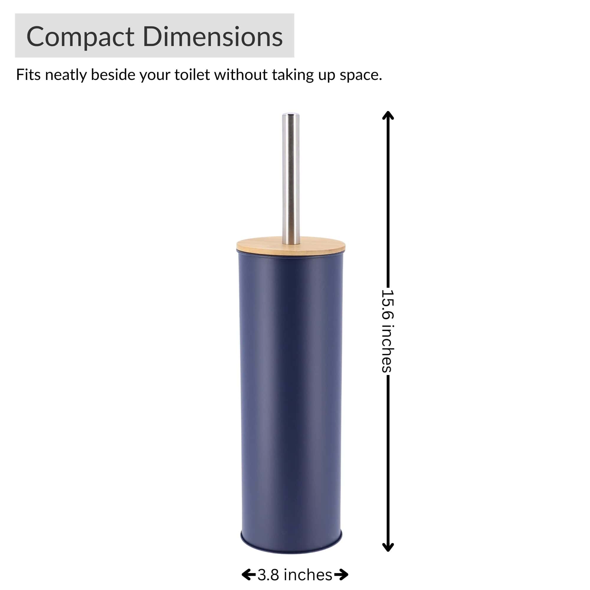 Evideco Navy Blue Metal Toilet Brush And Holder Set With Bamboo Lid Toilet Seats & Accessories Toilet Brushes