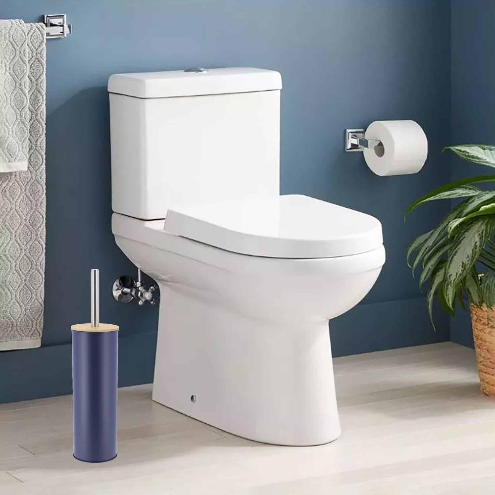 Evideco Navy Blue Metal Toilet Brush And Holder Set With Bamboo Lid Toilet Seats & Accessories Toilet Brushes