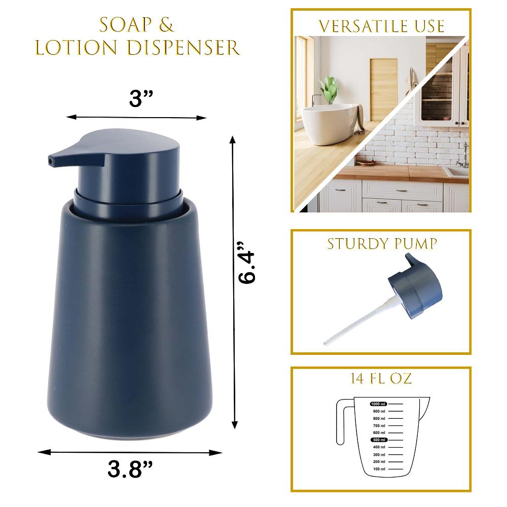 Evideco Navy Blue Stoneware Soap Dispenser – 14 Fl Oz – Perfect For A Classic Coastal Vibe – Add A Fresh Wind To Your Bathroom Bathroom Accessories Soap & Lotion Dispensers