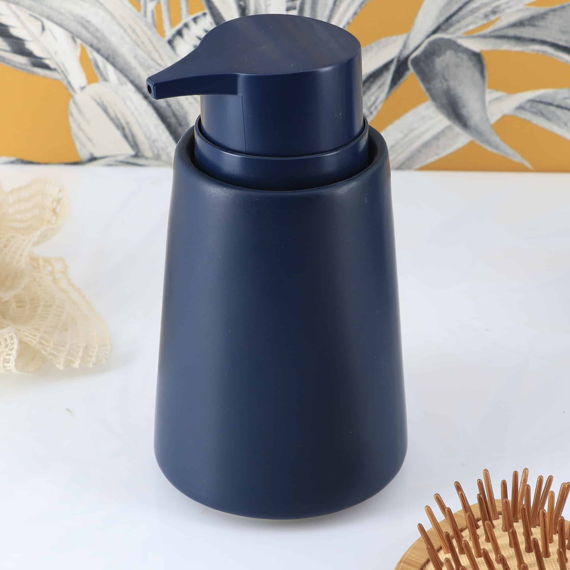 Evideco Navy Blue Stoneware Soap Dispenser – 14 Fl Oz – Perfect For A Classic Coastal Vibe – Add A Fresh Wind To Your Bathroom Bathroom Accessories Soap & Lotion Dispensers