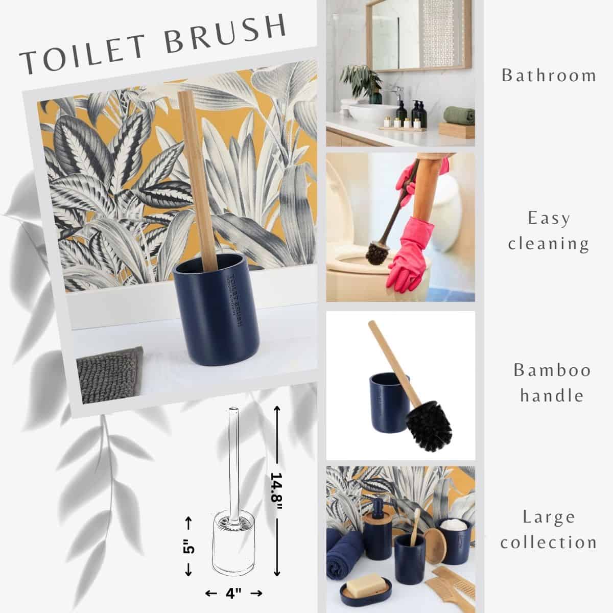 Evideco Navy Blue Toilet Brush And Holder Set With Natural Bamboo Handle – Durable Elegant Bathroom Accessory For A Clean Home Toilet Seats & Accessories Toilet Brushes