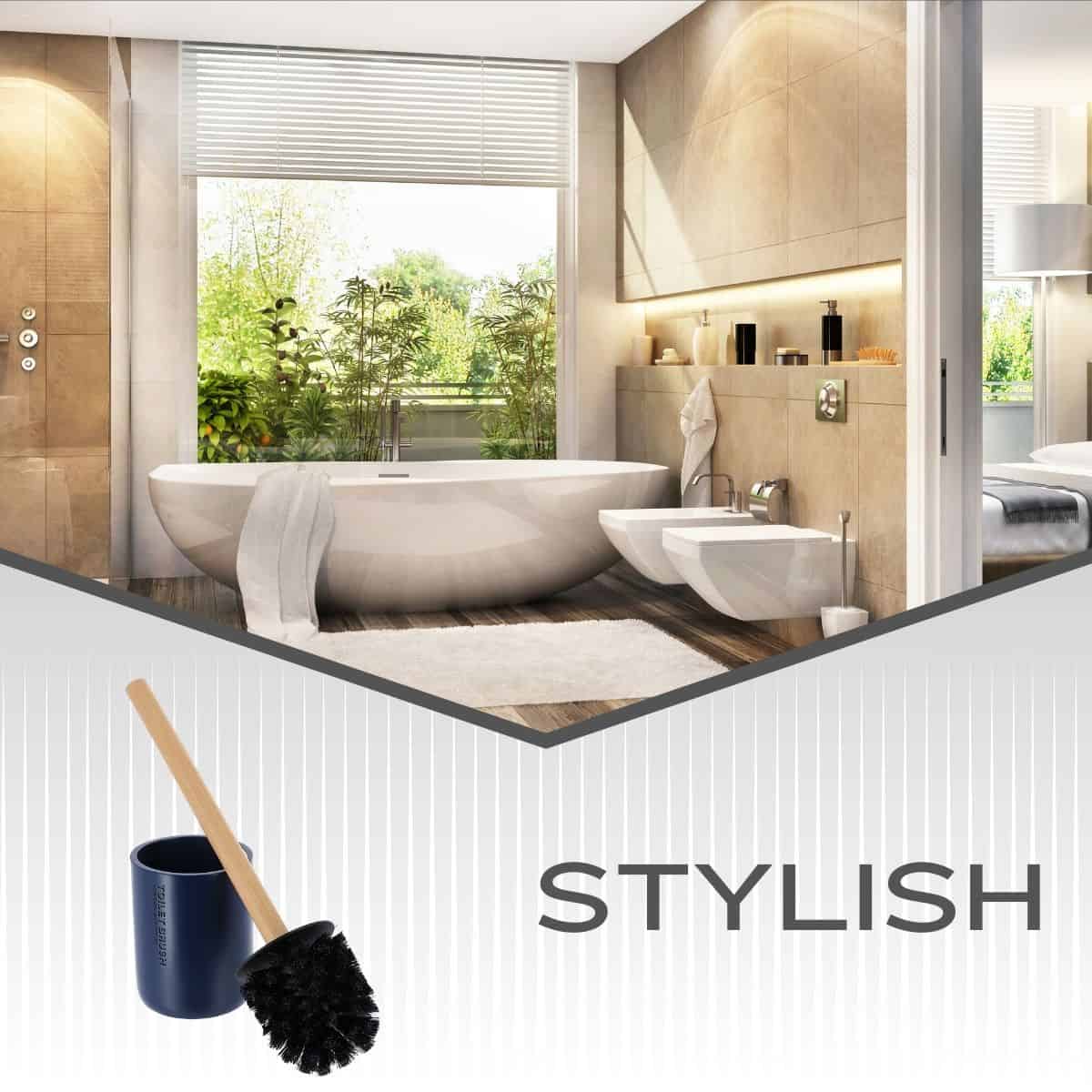 Evideco Navy Blue Toilet Brush And Holder Set With Natural Bamboo Handle – Durable Elegant Bathroom Accessory For A Clean Home Toilet Seats & Accessories Toilet Brushes