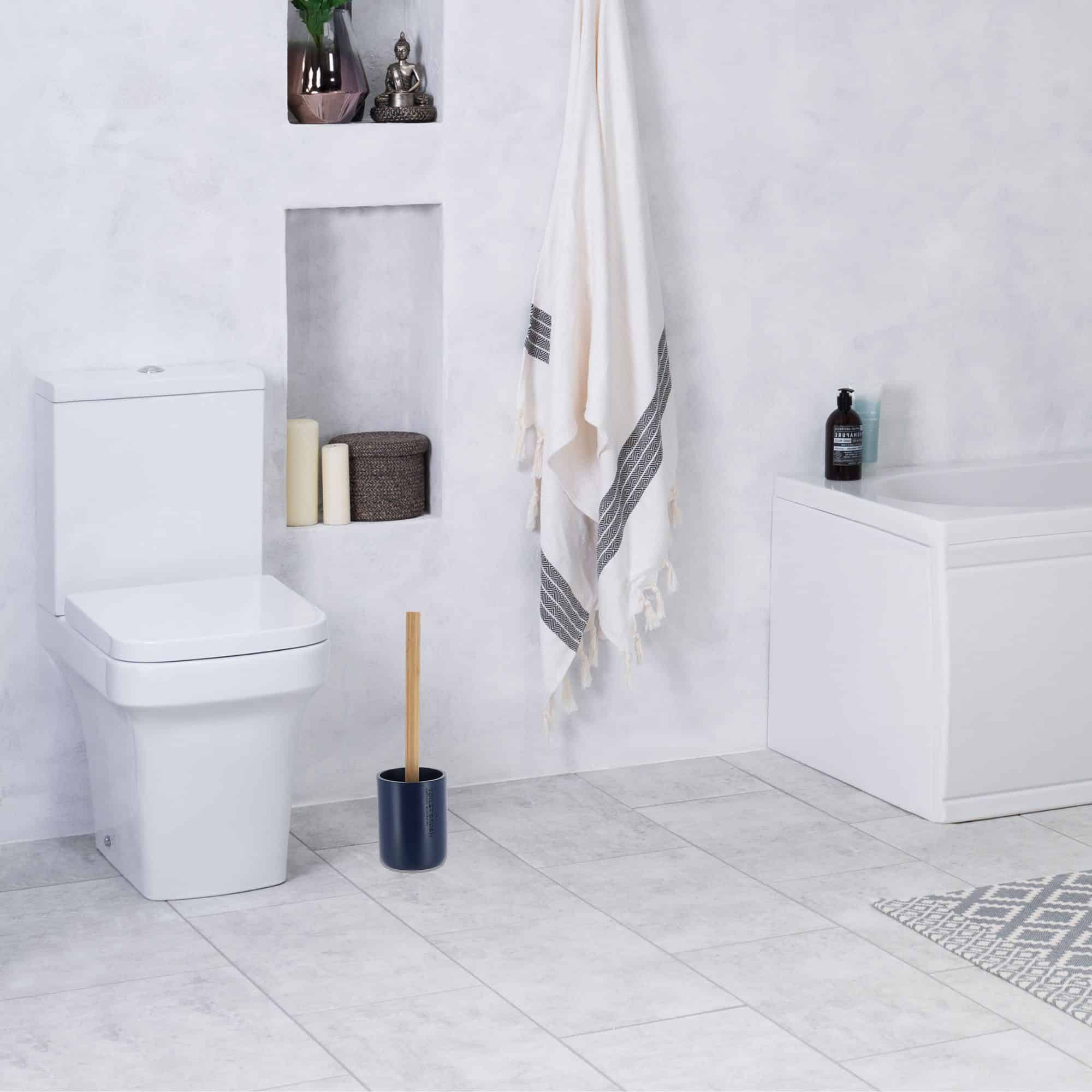 Evideco Navy Blue Toilet Brush And Holder Set With Natural Bamboo Handle – Durable Elegant Bathroom Accessory For A Clean Home Toilet Seats & Accessories Toilet Brushes