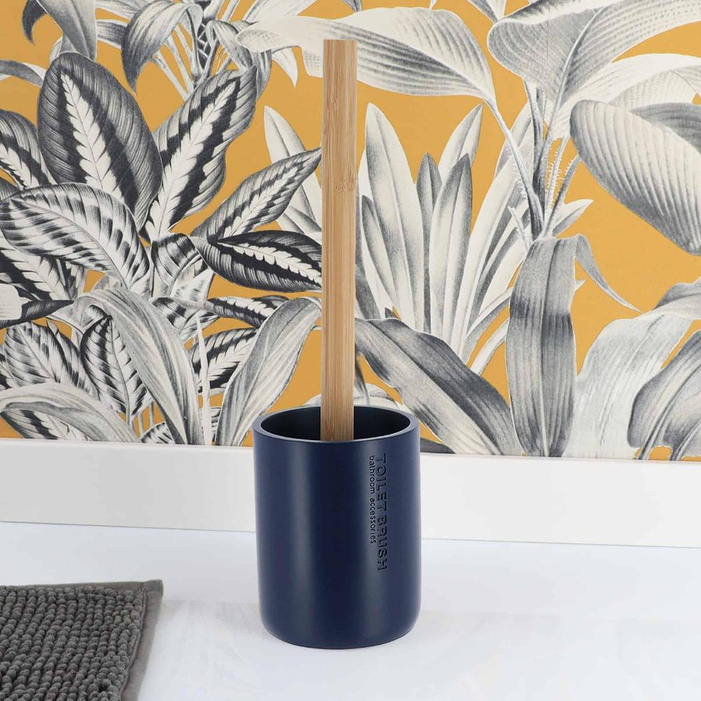 evideco Navy Blue Toilet Brush and Holder Set with Natural Bamboo handle – Durable Elegant Bathroom Accessory for a Clean Home Toilet Seats & Accessories Toilet Brushes