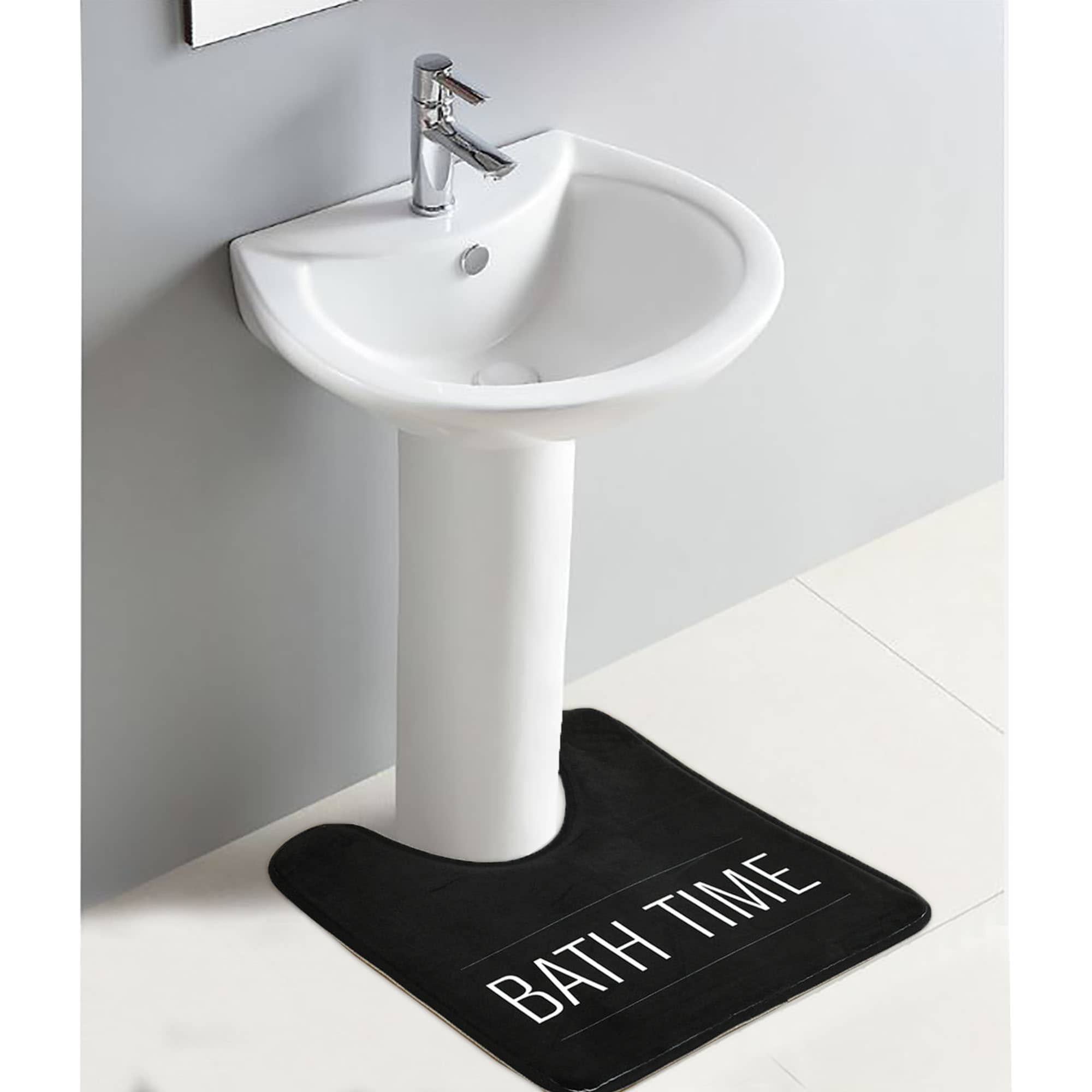 Evideco Non-Slip Microfiber Bathmat And Contour Rug With ‘Bath Time’ Design For Comfort And Safety – Upgrade Your Bathroom With Our Black 2-Piece Set Bathroom Mats & Rugs Bath Rugs