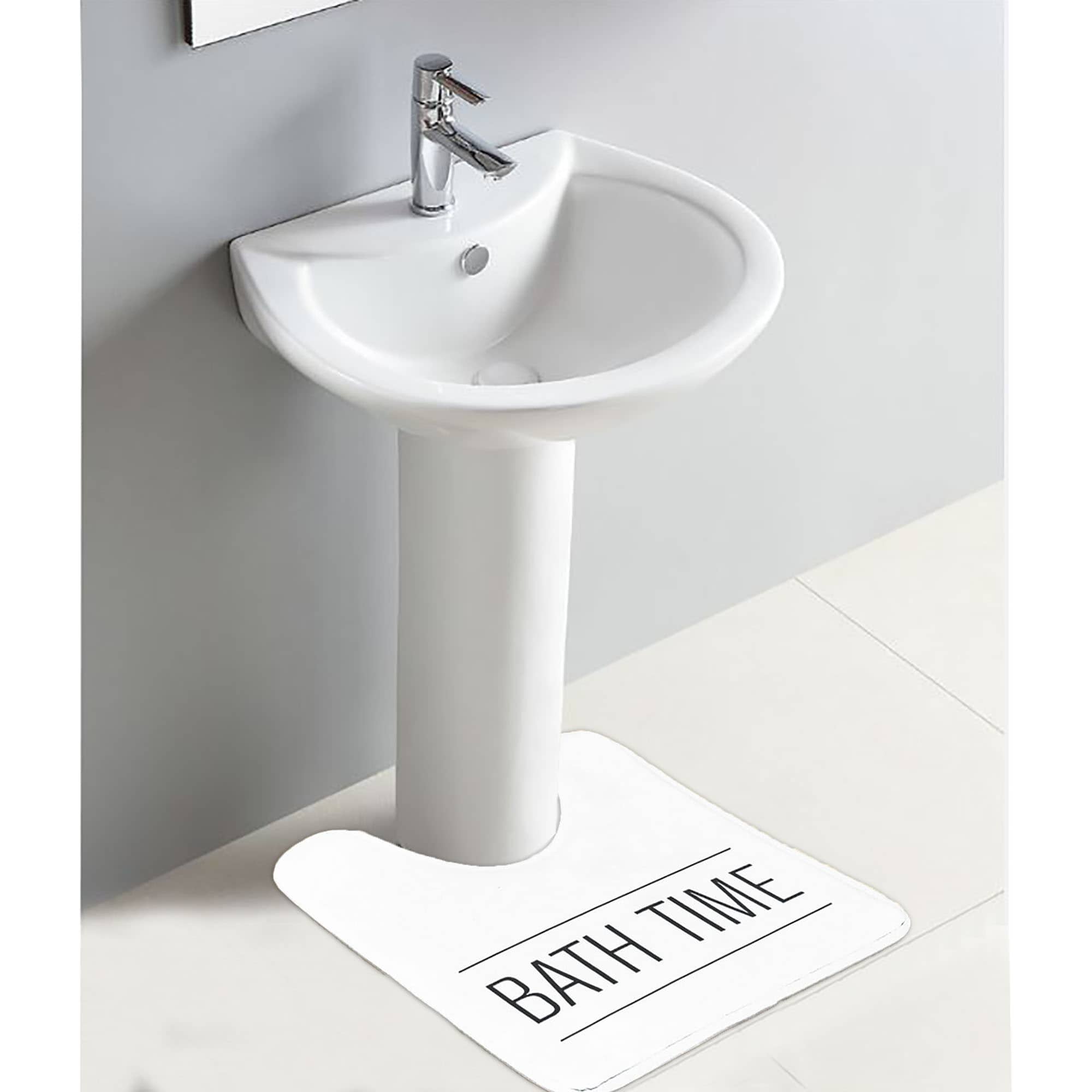 Evideco Non-Slip Microfiber Bathmat And Contour Rug With ‘Bath Time’ Design For Comfort And Safety – Upgrade Your Bathroom With Our White 2-Piece Set Bathroom Mats & Rugs Bath Rugs