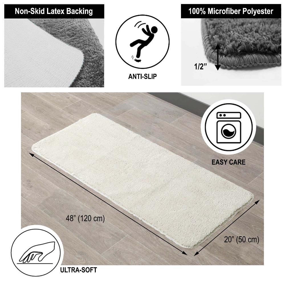 Evideco Off White Microfiber Polyester Double Sink Bath Mat Runner – 48″L X 20″W Bathroom Mats & Rugs Bath Mat Runners