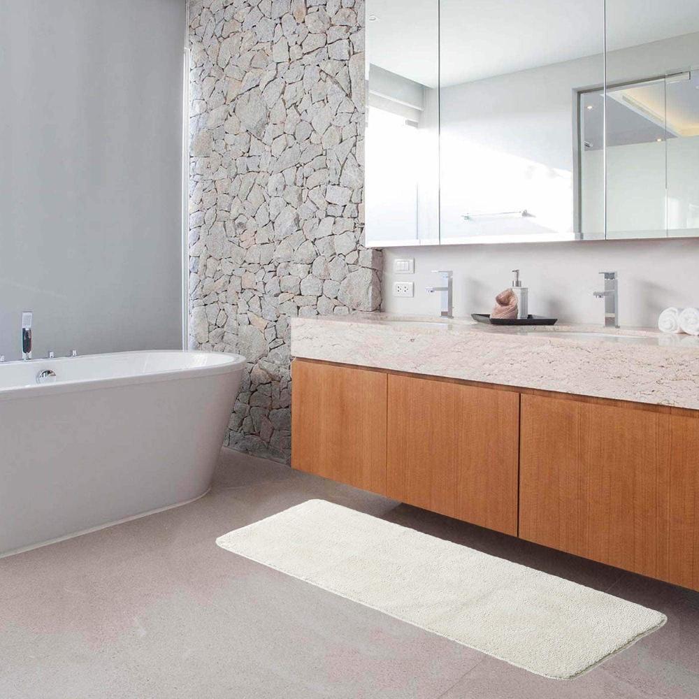 evideco Off White Microfiber Polyester Double Sink Bath Mat Runner – 48″L x 20″W Bathroom Mats & Rugs Bath Mat Runners