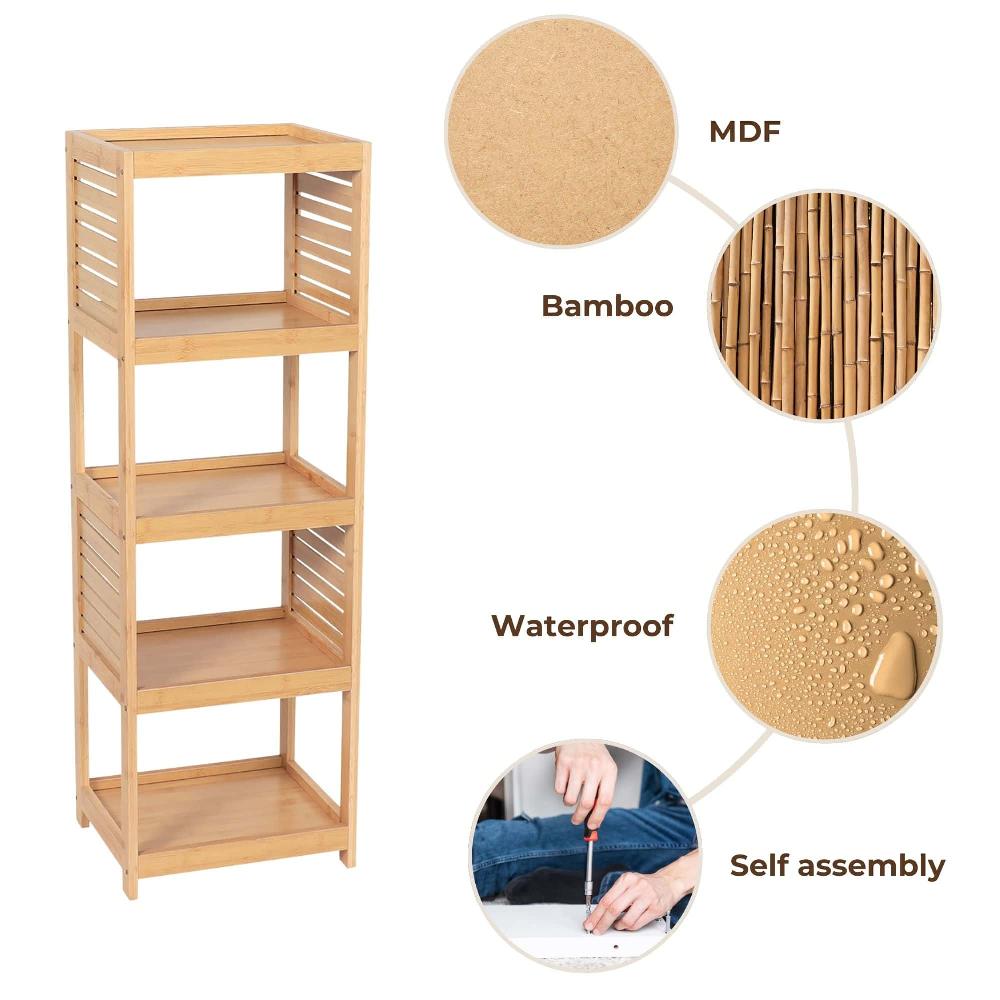 Evideco Open-Shelf Storage Unit With Vented Design Natural – Trinidad Collection Bathroom Storage & Furniture Floor Cabinets