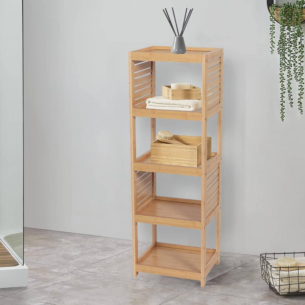 Evideco Open-Shelf Storage Unit With Vented Design Natural – Trinidad Collection Bathroom Storage & Furniture Floor Cabinets