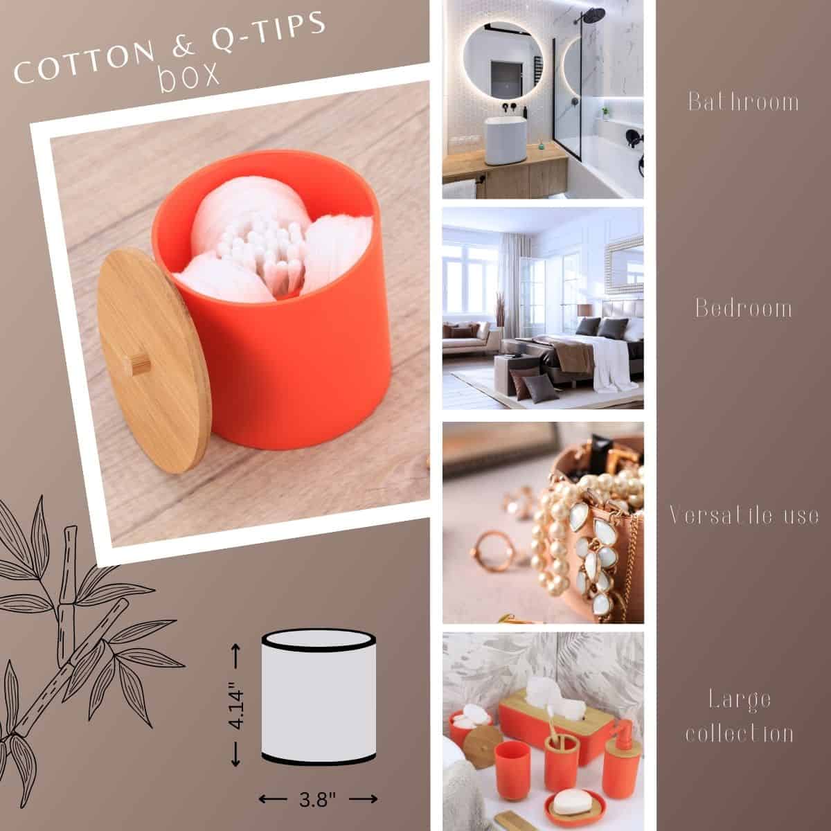 Evideco Orange Cotton Pad And Q-Tip Holder Padang With Bamboo Top – Organize In Style Bathroom Vanity Organizer Bathroom Accessories Cosmetic & Vanity Organizers