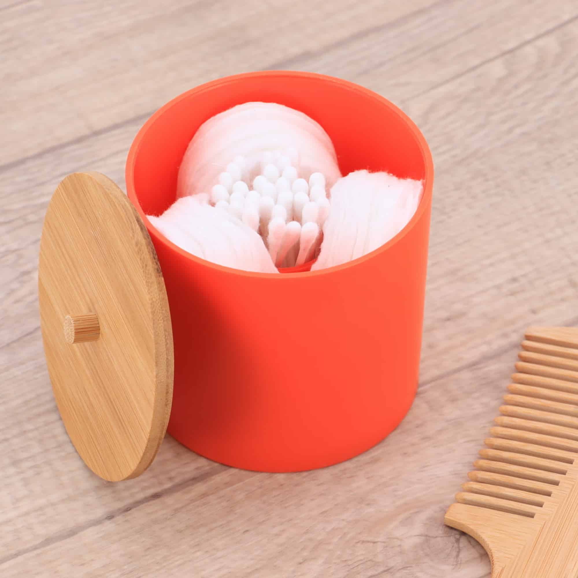 Evideco Orange Cotton Pad And Q-Tip Holder Padang With Bamboo Top – Organize In Style Bathroom Vanity Organizer Bathroom Accessories Cosmetic & Vanity Organizers