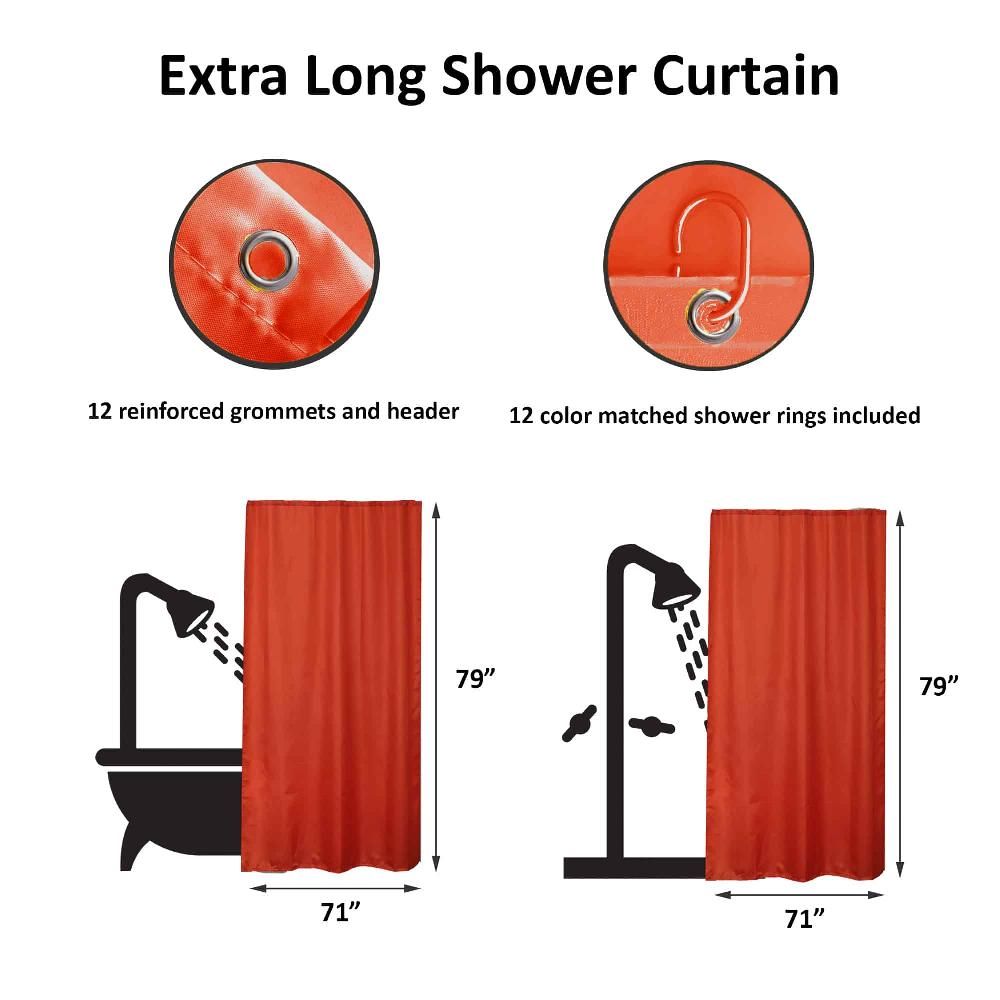 Evideco Orange Extra Long Shower Curtain Polyester 12 Rings 79″L X 71″W Shower Accessories Shower Curtains