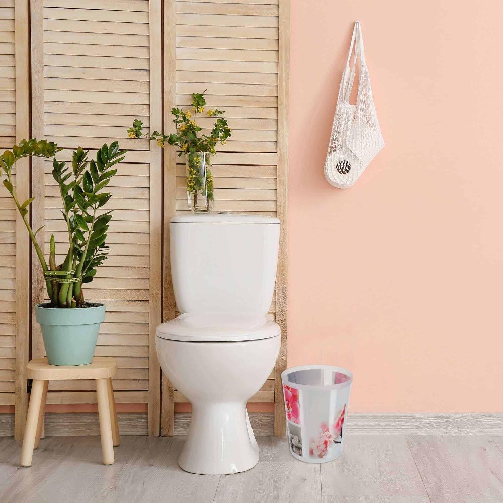 Evideco Orchid Bathroom Accessory Set – Decorative Plastic Waste Basket And Toilet Brush Bathroom Accessories Bath Coordinate Sets