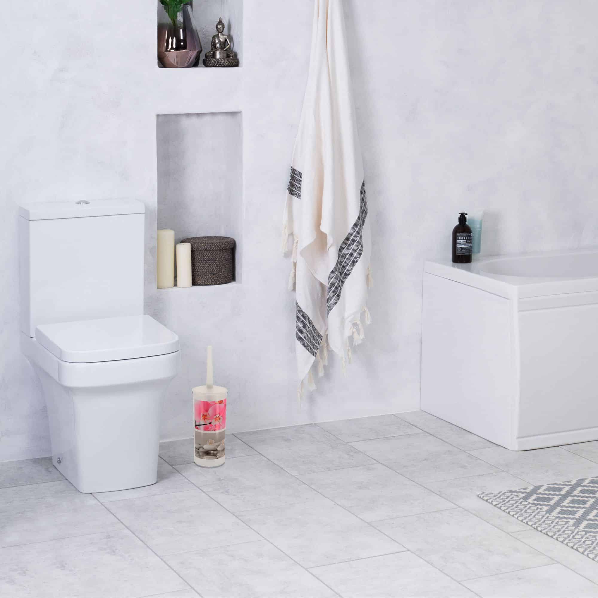 Evideco Orchid Bathroom Accessory Set – Decorative Plastic Waste Basket And Toilet Brush Bathroom Accessories Bath Coordinate Sets