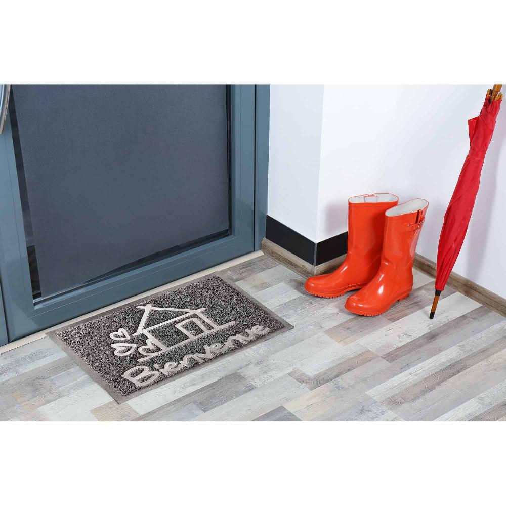 evideco Outdoor Door Mat Bienvenue PVC 24”x16” Grey Home Accessories Door Mats