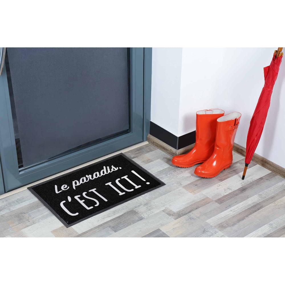 evideco Outdoor Door Mat Le Paradis C’est Ici PVC 24″x16″ Black Home Accessories Door Mats