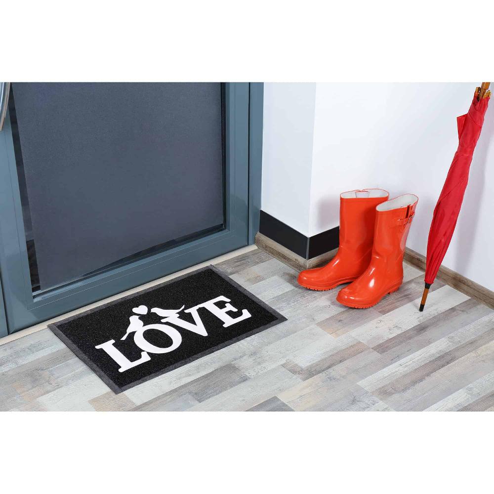 evideco Outdoor Door Mat Love PVC 24”x16” Black Home Accessories Door Mats