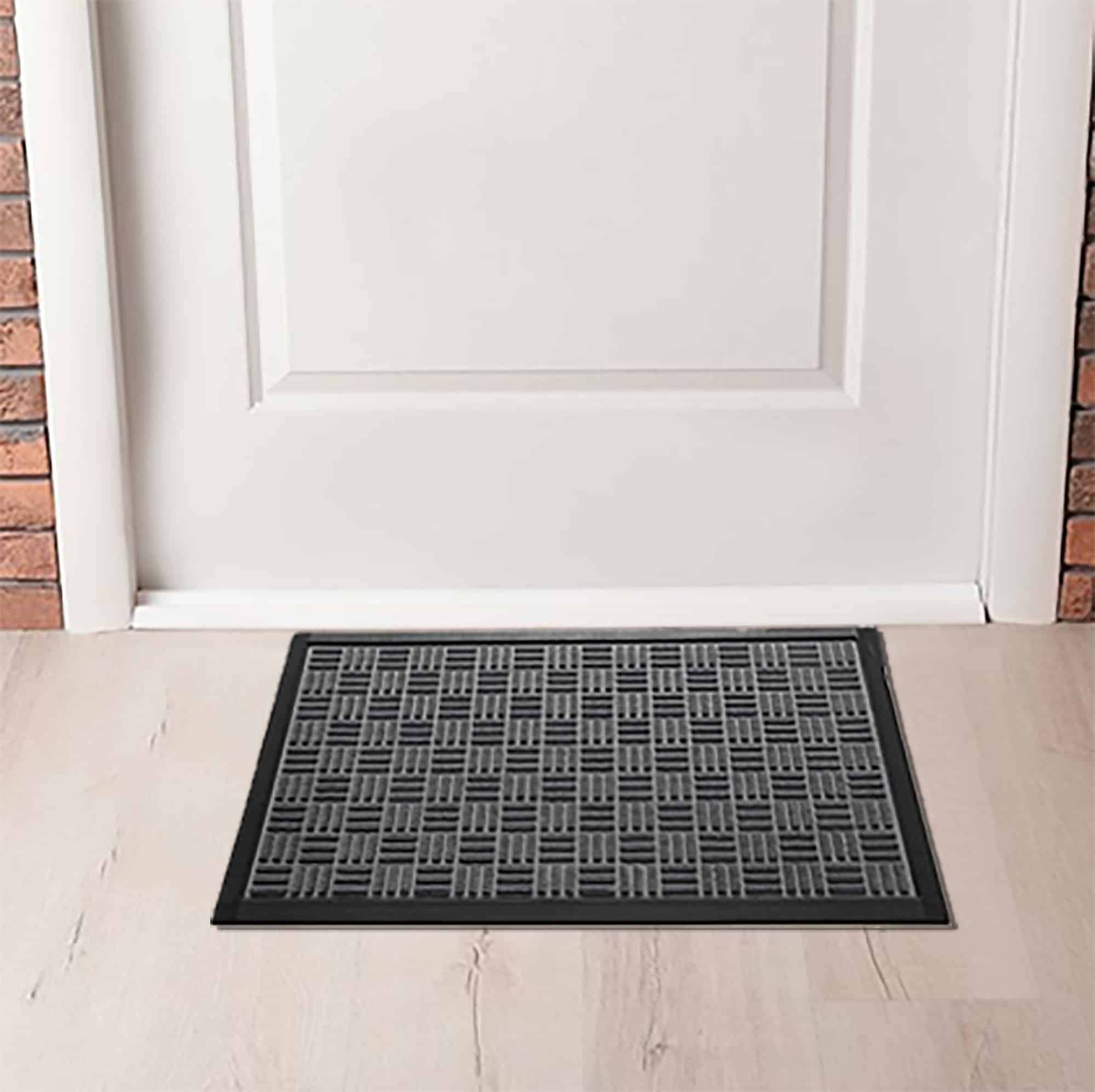Evideco Outdoor Front Door Mat Checkerboard Yvan Polypropylene Rubber Rug 24×16 Grey Home Accessories Door Mats Outdoor