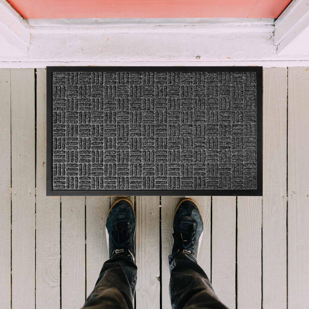 Evideco Outdoor Front Door Mat Checkerboard Yvan Polypropylene Rubber Rug 24×16 Grey Home Accessories Door Mats Outdoor