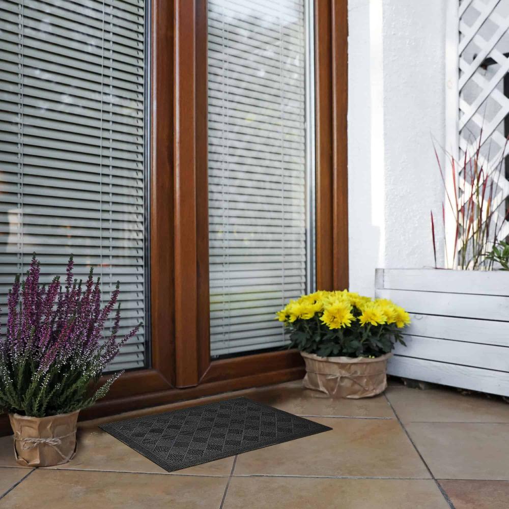 Evideco Outdoor Front Door Mat Drew Checkerboard Rubber Rug 24×16 Black Home Accessories Door Mats Outdoor