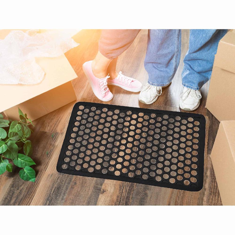 Evideco Outdoor Front Door Mat Harold Railing Rubber Rug 24×16 Black Home Accessories Door Mats Outdoor