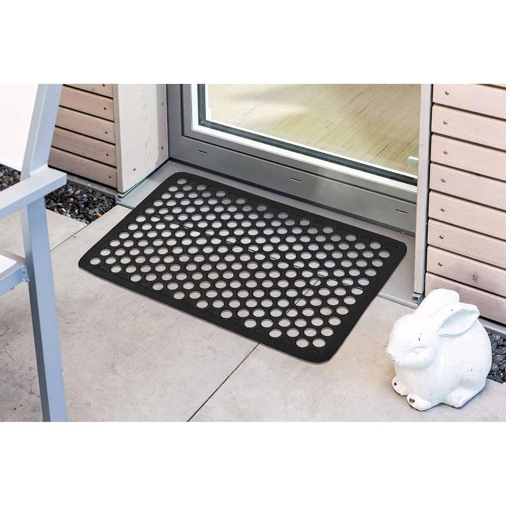 Evideco Outdoor Front Door Mat Harold Railing Rubber Rug 24×16 Black Home Accessories Door Mats Outdoor