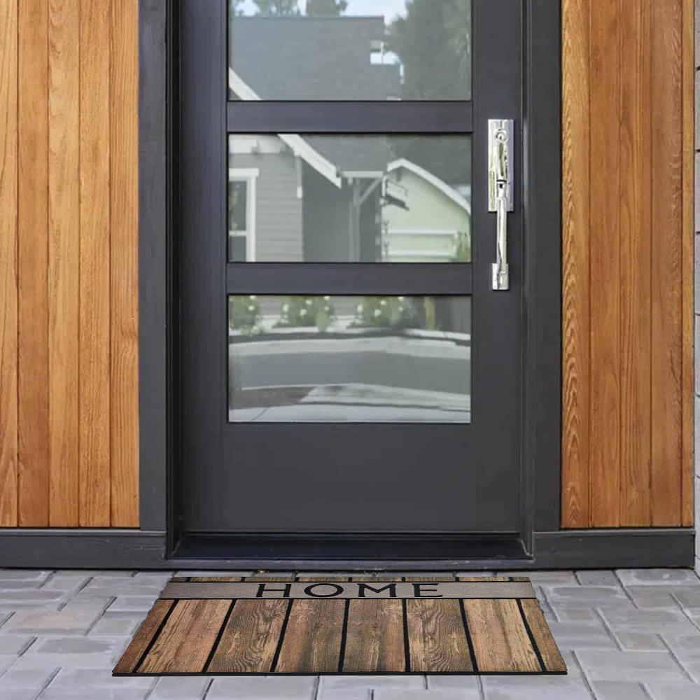 Evideco Outdoor Front Door Mat Home Wood Flooring Rubber Rug 30×18 Brown Home Accessories Door Mats Outdoor