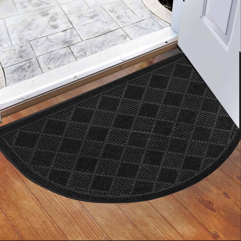 evideco Outdoor Half Round Front Door Mat Drew Checkerboard Rubber Rug 24×16 Black Home Accessories Door Mats Outdoor