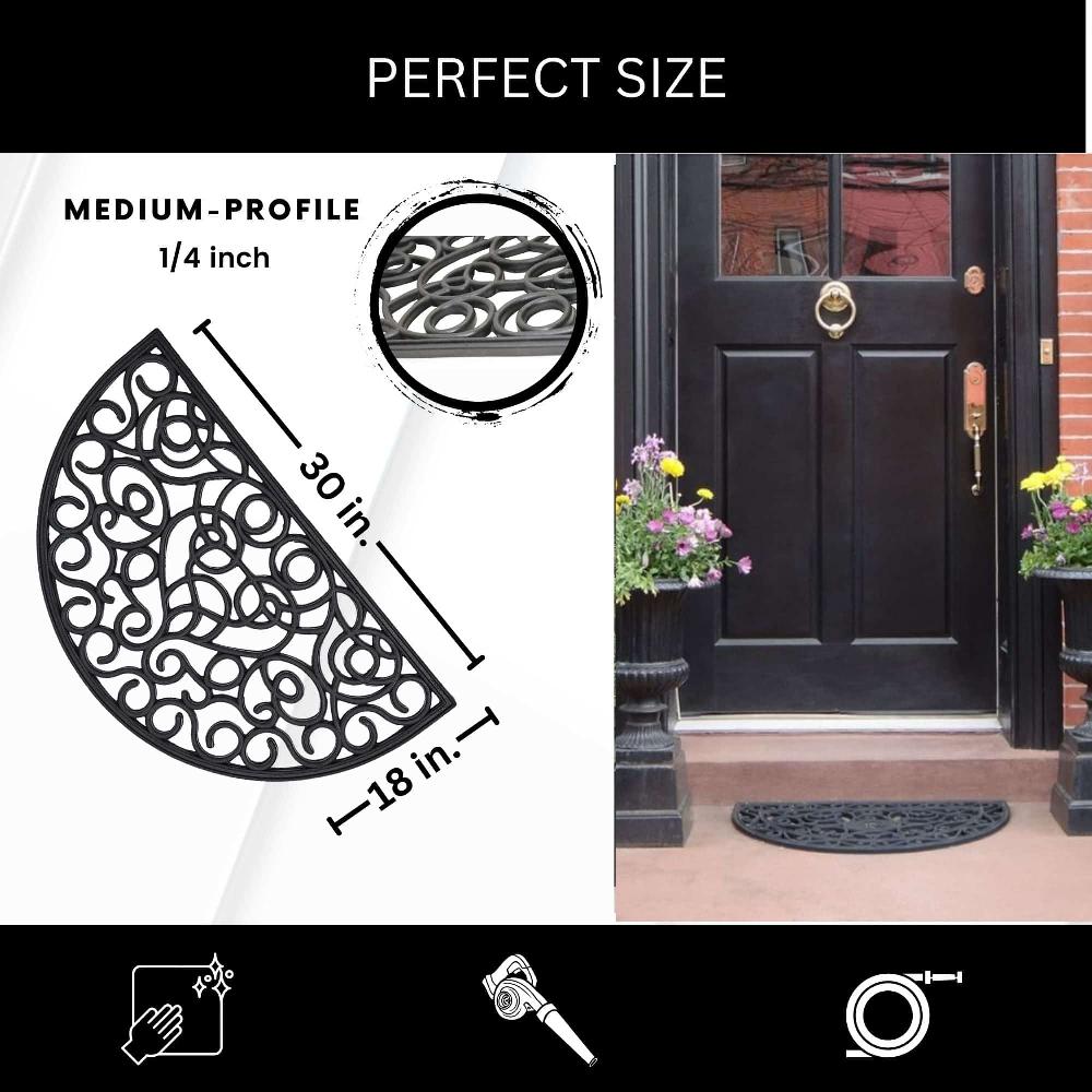 Evideco Outdoor Half Round Front Door Mat Rubber Rug 30×18 Black Home Accessories Door Mats Outdoor