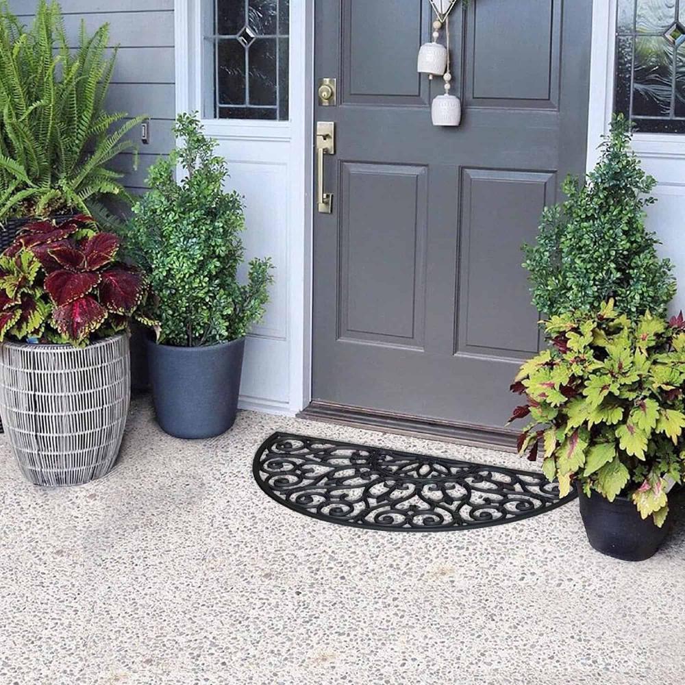 Evideco Outdoor Half Round Front Door Mat Rubber Rug 30×18 Black Home Accessories Door Mats Outdoor
