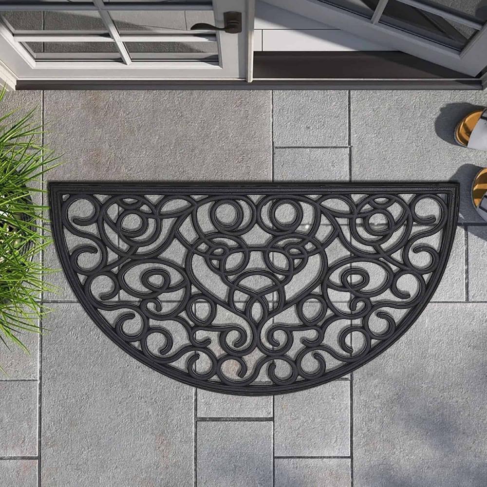 evideco Outdoor Half Round Front Door Mat Rubber Rug 30×18 Black Home Accessories Door Mats Outdoor