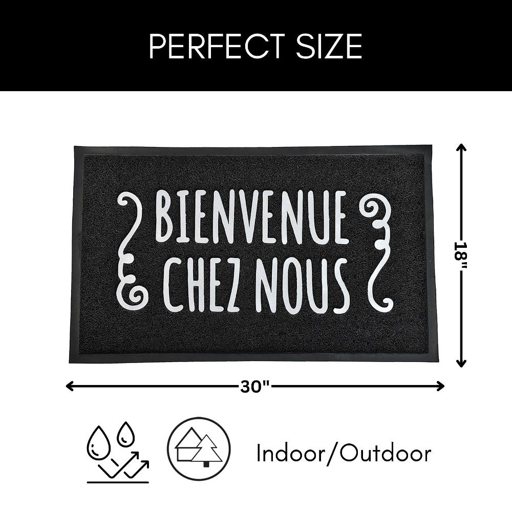 Evideco Outdoor Printed Front Door Mat French Bienvenue Chez Nous PVC Rug 30×18 Black Home Accessories Door Mats Outdoor