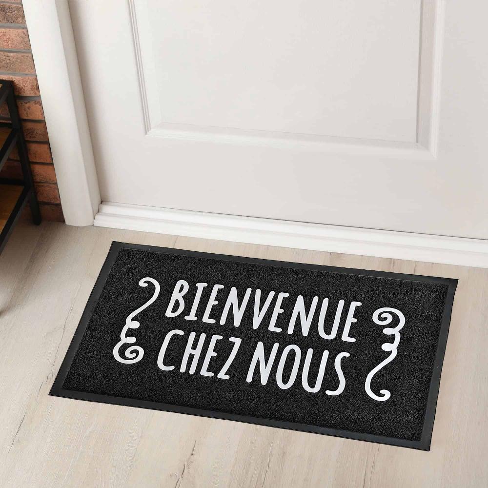 Evideco Outdoor Printed Front Door Mat French Bienvenue Chez Nous PVC Rug 30×18 Black Home Accessories Door Mats Outdoor