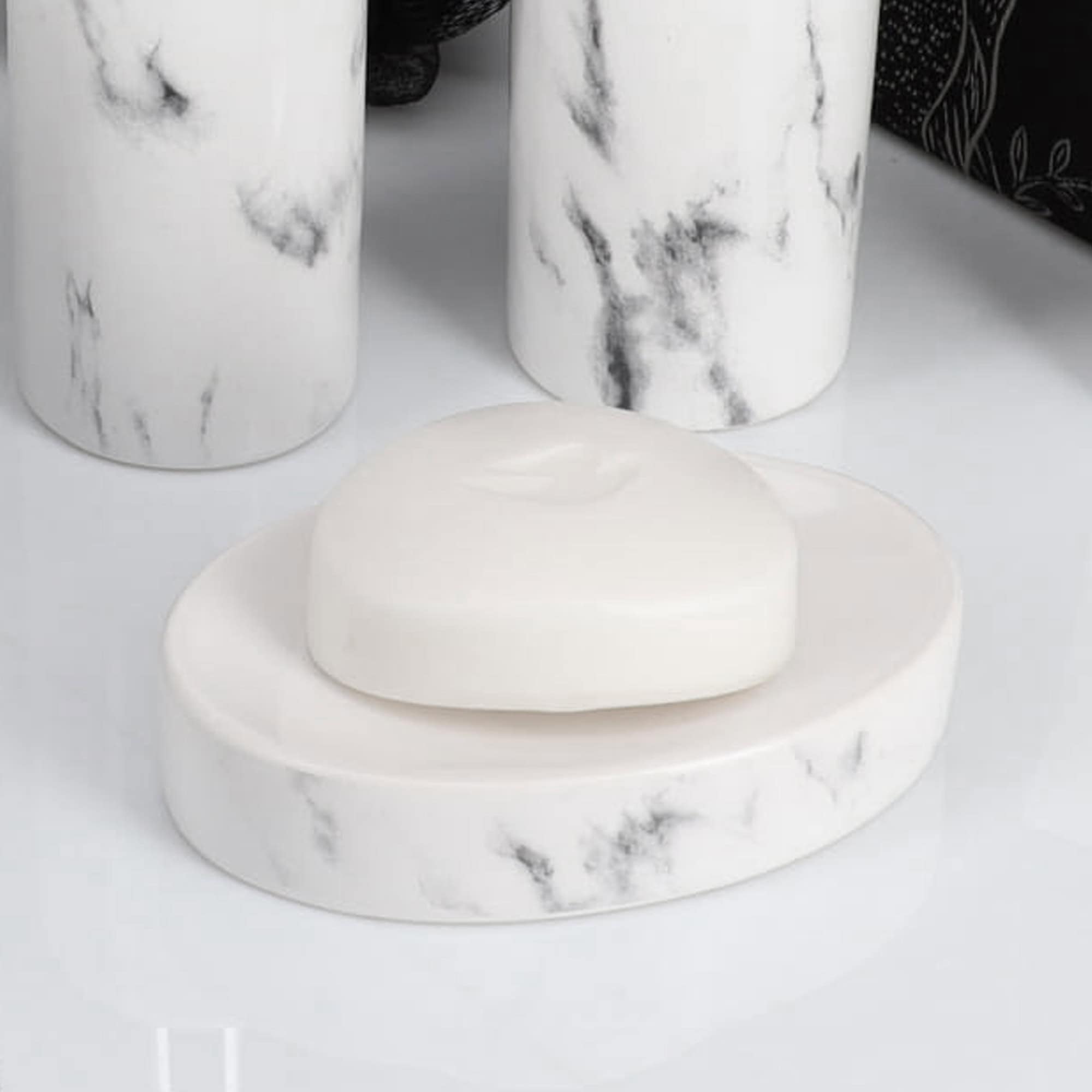 evideco Oval Marble Effect Soap Dish Cup Dispenser Bathroom Accessories Soap Dishes