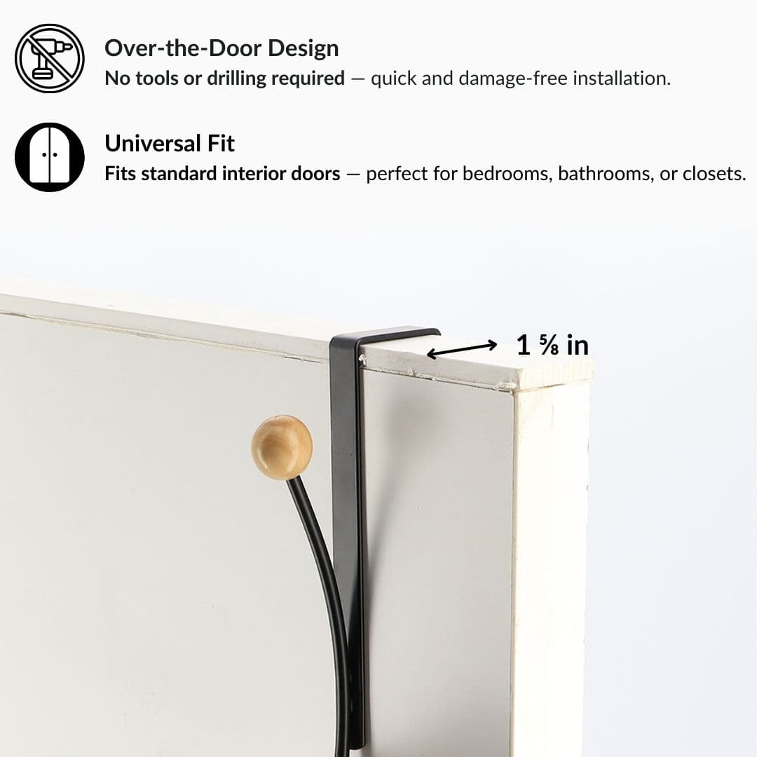 Evideco Over The Door Hook Rack Black Finish With 2 Natural Wooden Ball Ends Bathroom Storage & Furniture Hooks & Rails Hooks And Rails Over The Door