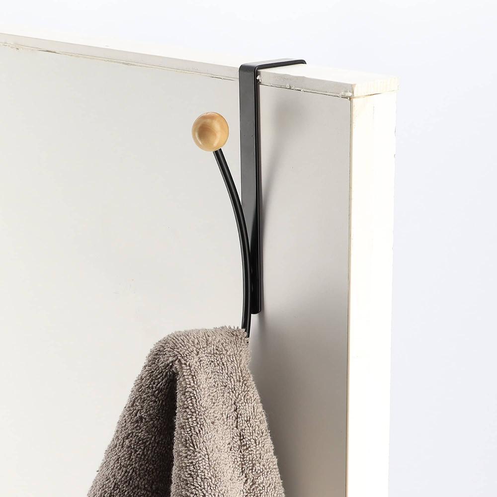 evideco Over The Door Hook Rack Black Finish with 2 Natural Wooden Ball Ends Bathroom Storage & Furniture Hooks & Rails Hooks and Rails Over the door