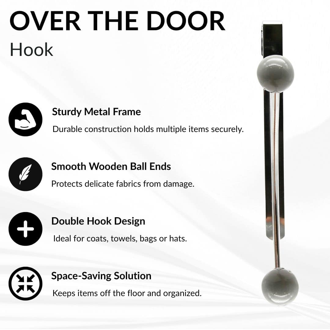 Evideco Over The Door Hook Rack Chrome Finish With 2 Gray Ball Ends Bathroom Storage & Furniture Hooks & Rails Hooks And Rails Over The Door
