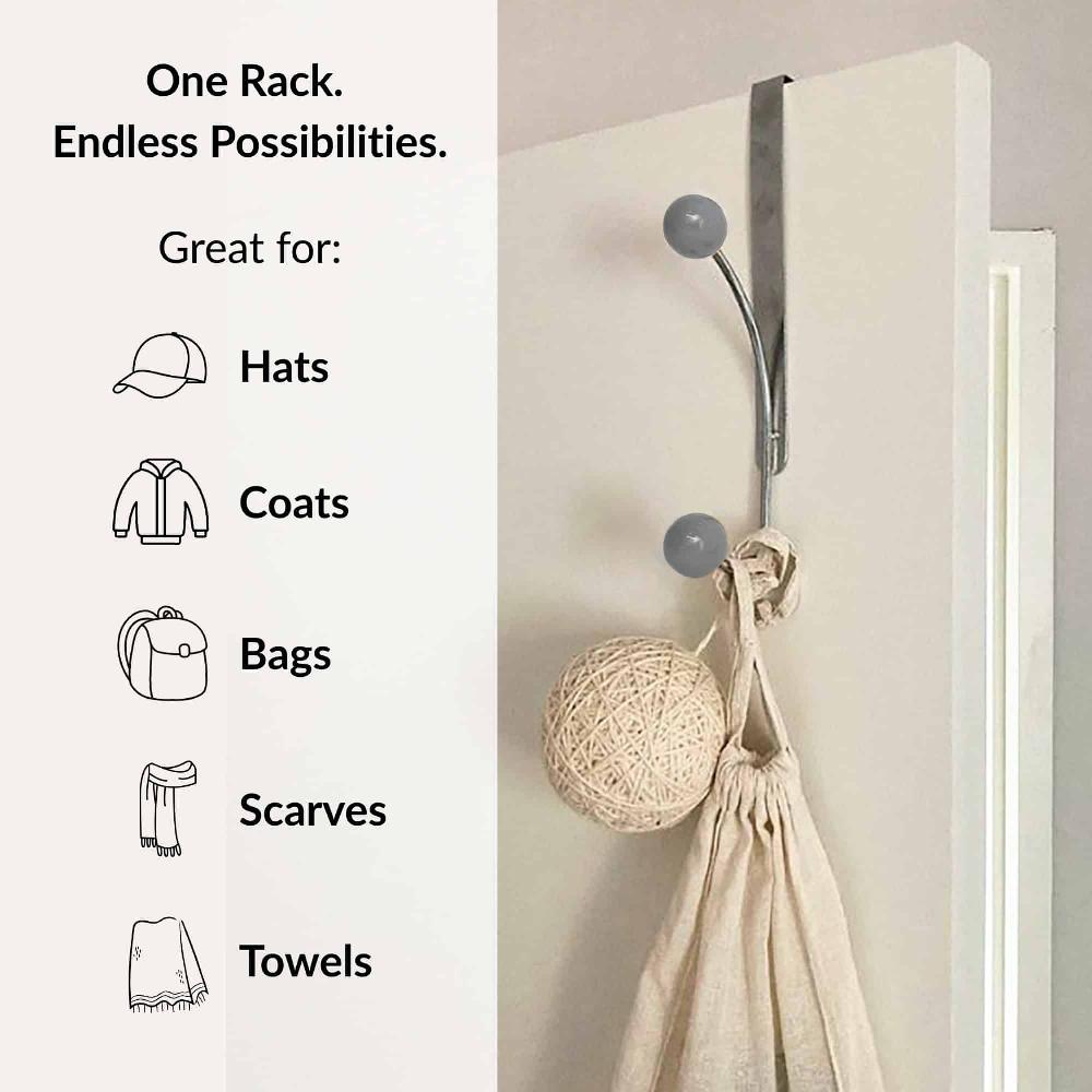 Evideco Over The Door Hook Rack Chrome Finish With 2 Gray Ball Ends Bathroom Storage & Furniture Hooks & Rails Hooks And Rails Over The Door