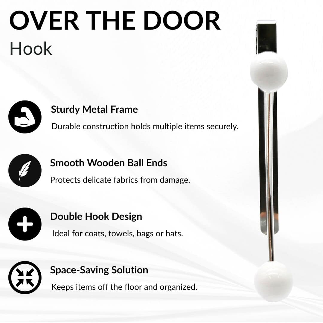 Evideco Over The Door Hook Rack Chrome Finish With 2 White Ball Ends Bathroom Storage & Furniture Hooks & Rails Hooks And Rails Over The Door