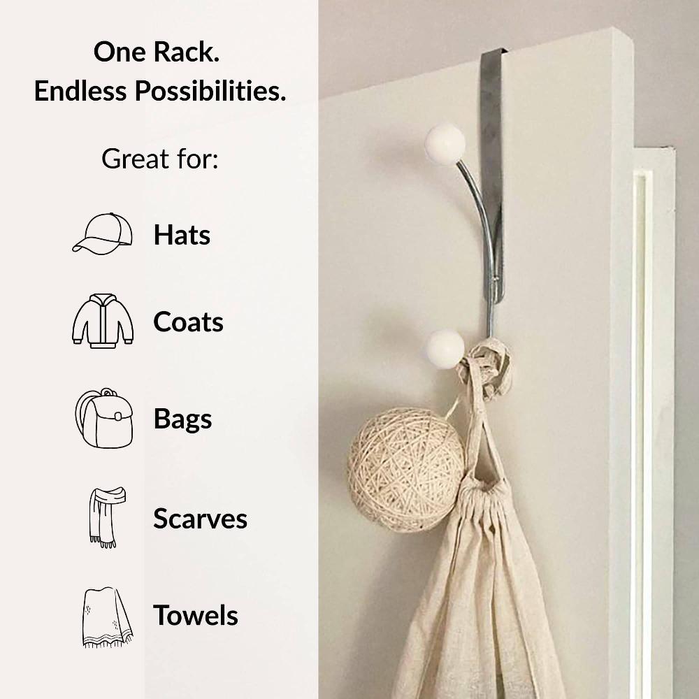 Evideco Over The Door Hook Rack Chrome Finish With 2 White Ball Ends Bathroom Storage & Furniture Hooks & Rails Hooks And Rails Over The Door
