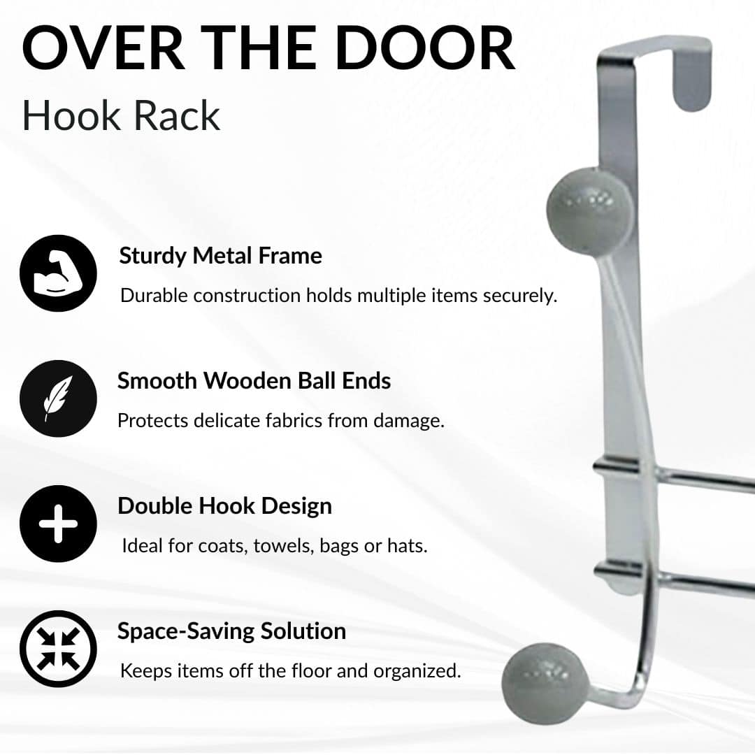 Evideco Over The Door Hook Rack Chrome Finish With 4 Gray Ball Ends Bathroom Storage & Furniture Hooks & Rails Hooks And Rails Over The Door
