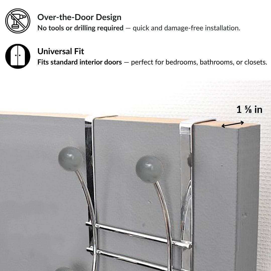 Evideco Over The Door Hook Rack Chrome Finish With 4 Gray Ball Ends Bathroom Storage & Furniture Hooks & Rails Hooks And Rails Over The Door