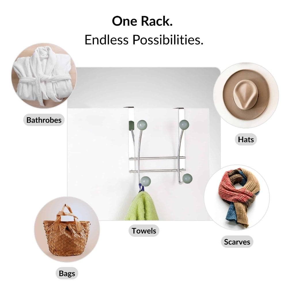 Evideco Over The Door Hook Rack Chrome Finish With 4 Gray Ball Ends Bathroom Storage & Furniture Hooks & Rails Hooks And Rails Over The Door